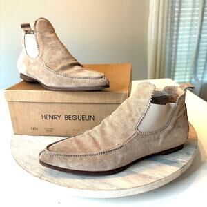 Henry Beguelin Beige Suede Chelsea Ankle Boots EU 38 US 7.5 Handmade Italy Box
